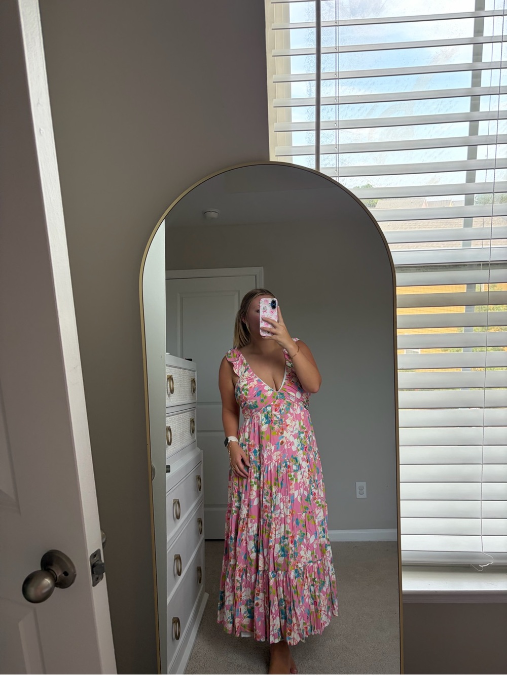 Boutique Floral Pink V-Neck Maxi Dress